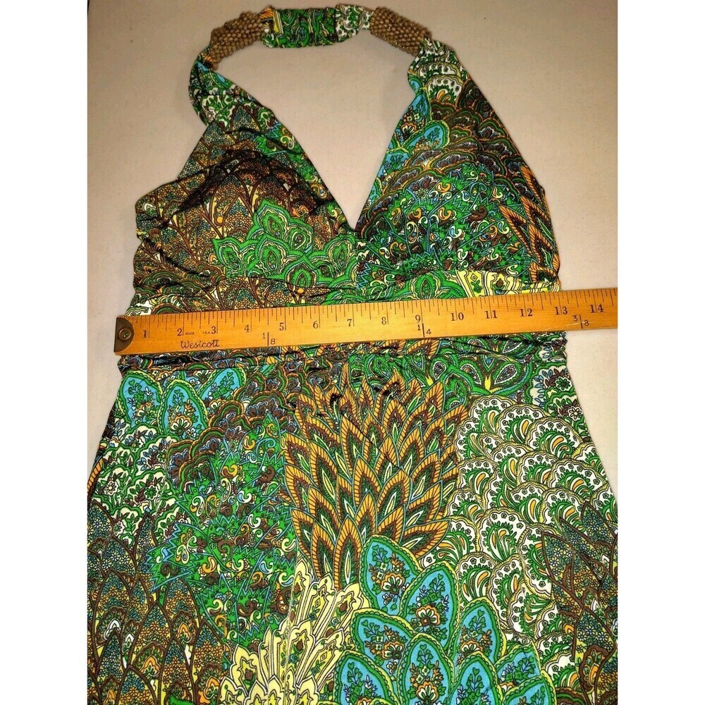 Cristinalove Peacock Paisley Halter Mini Dress Green Brown Boho Small - Picture 6 of 13
